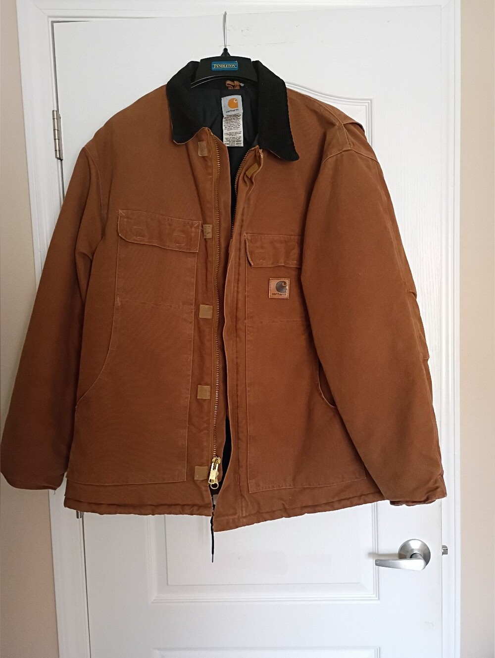 Carhartt Brown Work Duck Jacket with Black Corduroy Collar (Loose Fit) - Picture 2 of 7